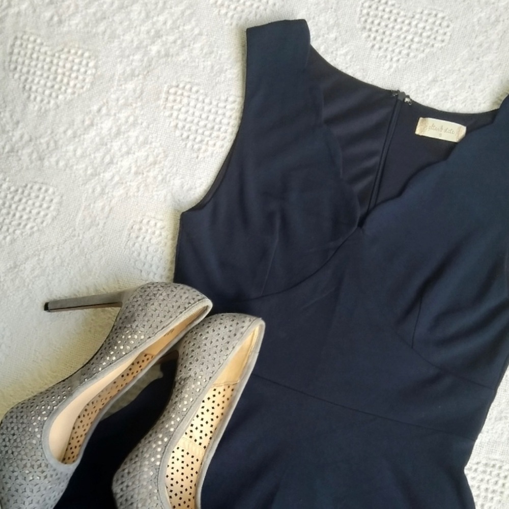Altar'd State Navy Dress w Scalloped Neckline